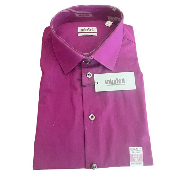 Men's NWT Kenneth Cole Unlisted Regular Fit Cotton Dress Shirt Raspberry Size XL - Picture 1 of 3